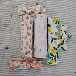 3 swaddled with matching headbands